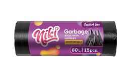 Пакети для сміття з ручками, 60 л, 15 шт,, TM Nikі
