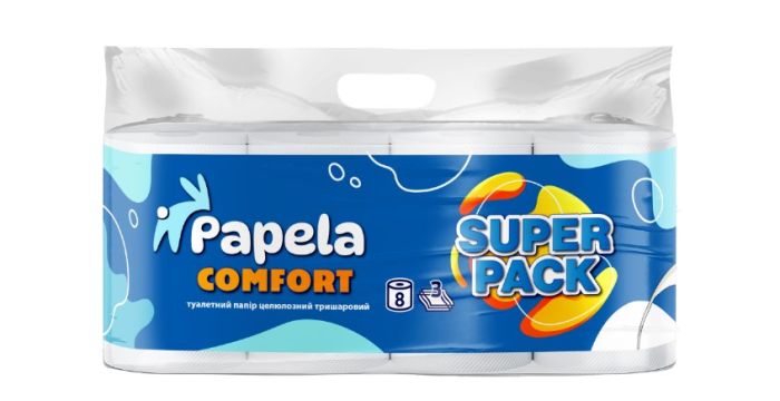 Туалетний папір білий тришаровий Comfort SUPER PACK, 8 шт., Papela