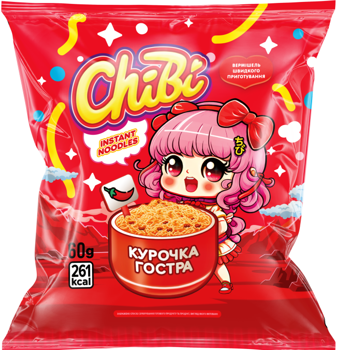 Вермішель швидкого приготування зі смаком гострої курочки, 60 г, Chibi