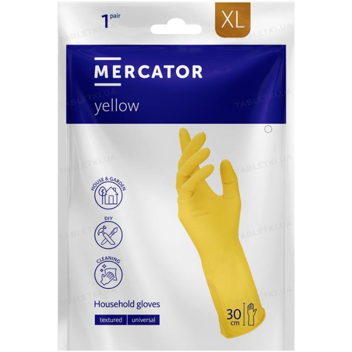 Рукавички резинові жовті XL, 1 пара, MERCATOR