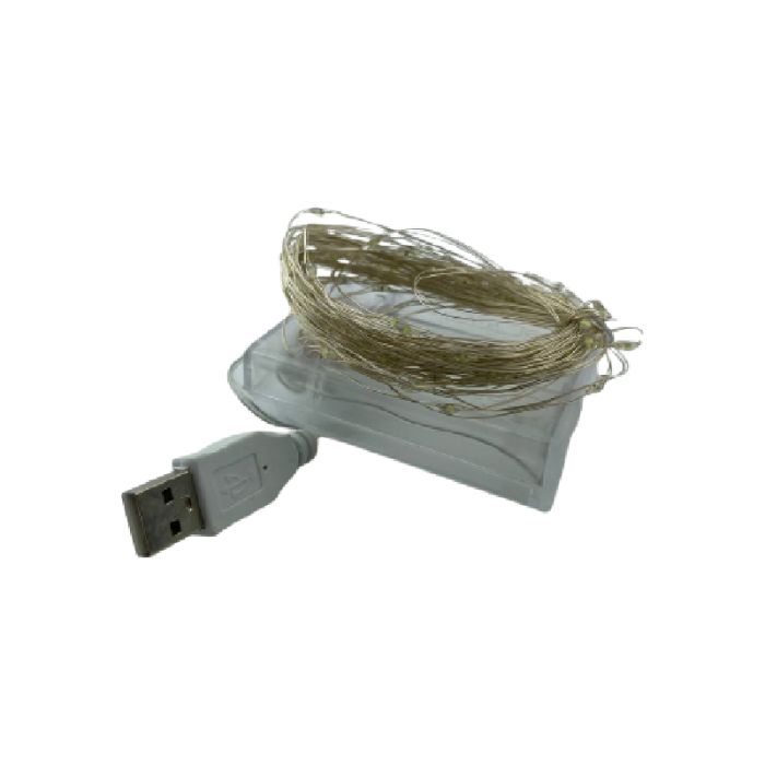 Новорічна гірлянда-нитка Роса на батарейках 3АА+USB, 10м білий теплий