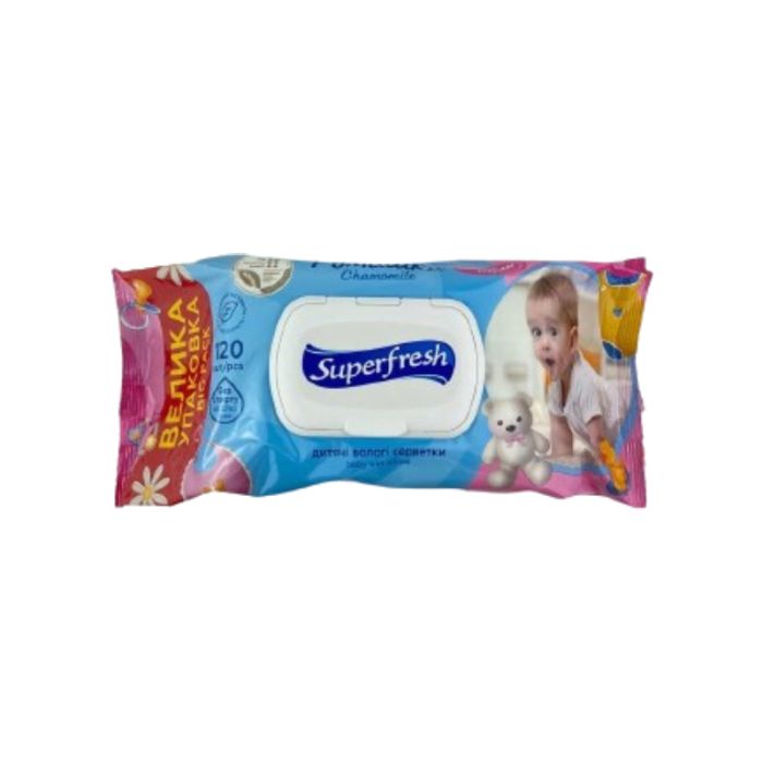 Серветка волога для дітей та мам, з клапаном, 120 шт, SUPER FRESH