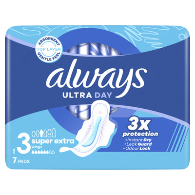 Прокладки гігієнічні Ultra DAY Super extra, розмір 6 крапель, 7 шт,, ALWAYS