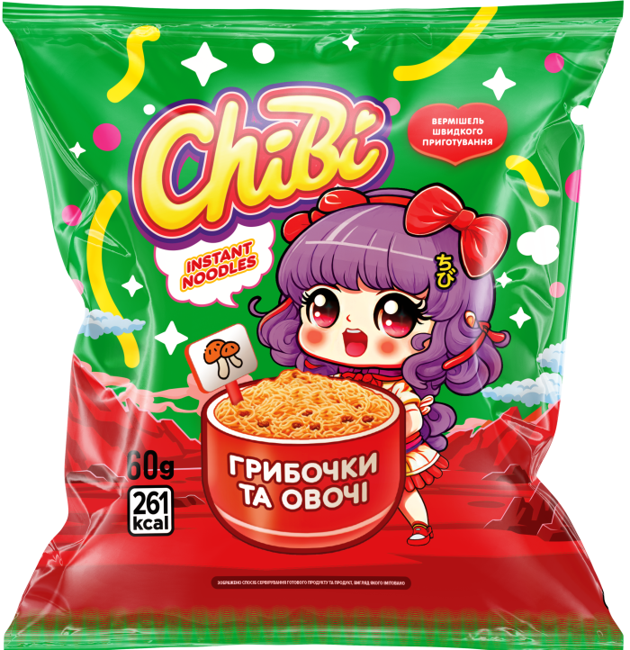 Вермішель швидкого приготування зі смаком грибів та овочів, 60 г, Chibi