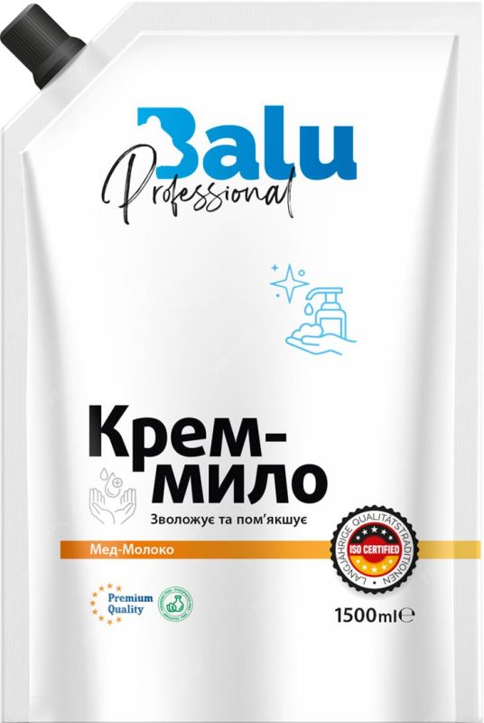 Крем-мило рідке Мед-Молоко дойпак 1500 мл, , BALU