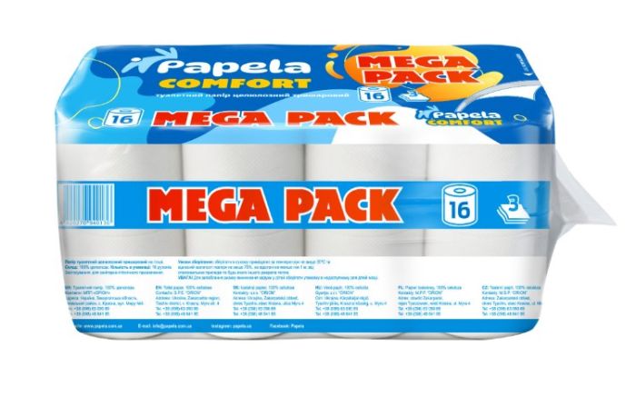 Туалетний папір білий тришаровий Comfort MEGA PACK, 16 шт., Papela