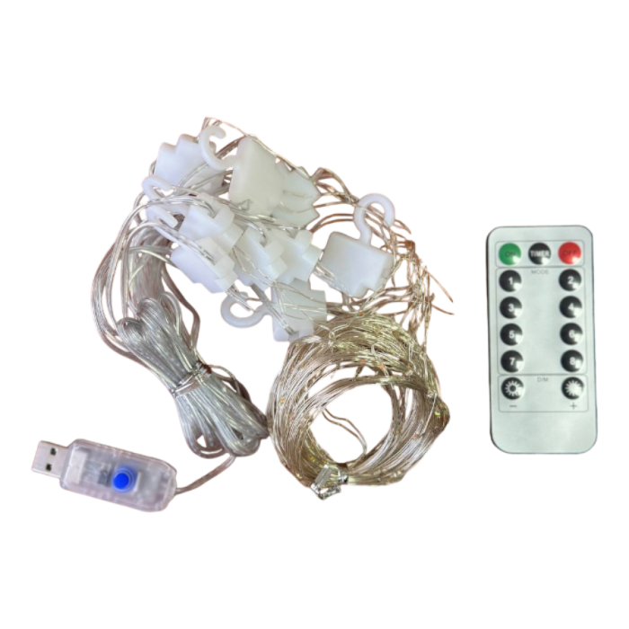 Новорічна декоративна гірлянда-штори USB с пультом 3х2м білий теплий