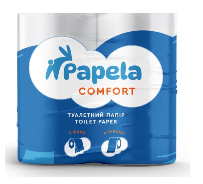 Туалетний папір білий тришаровий Comfort, 4 шт., Papela