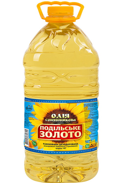 Олія соняшникова рафінована дезодорована, 5л , ПОДІЛЬСКЕ ЗОЛОТО