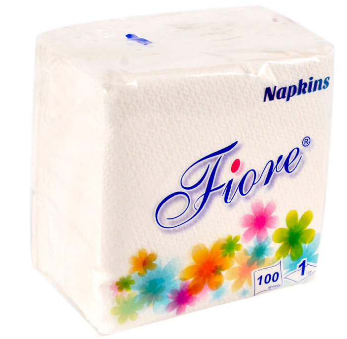 Серветка столова біла 1-шар, 100 шт, FIORE