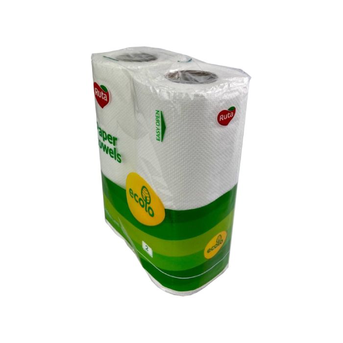 Рушник паперовий білий, 2 шт, 2-шаровий, RUTA ECOLO