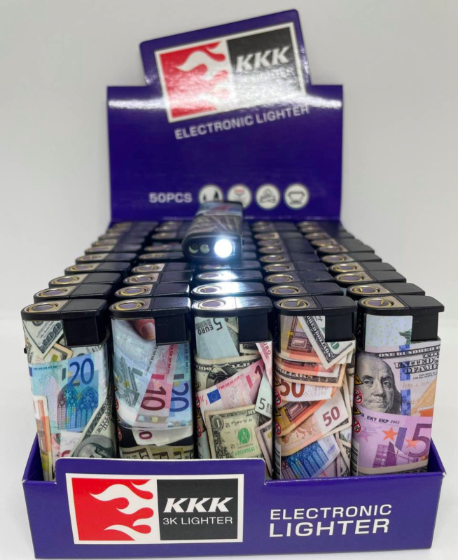 Запальничка TURBO JET 975 LED Dollar, 50 шт/пак, , ККК
