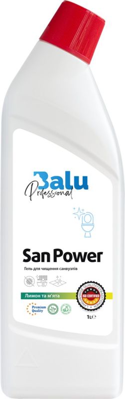 Гель для чищення санвузлів з антимікробною дією SAN POWER  Лимон та м'ята 1000мл,, BALU