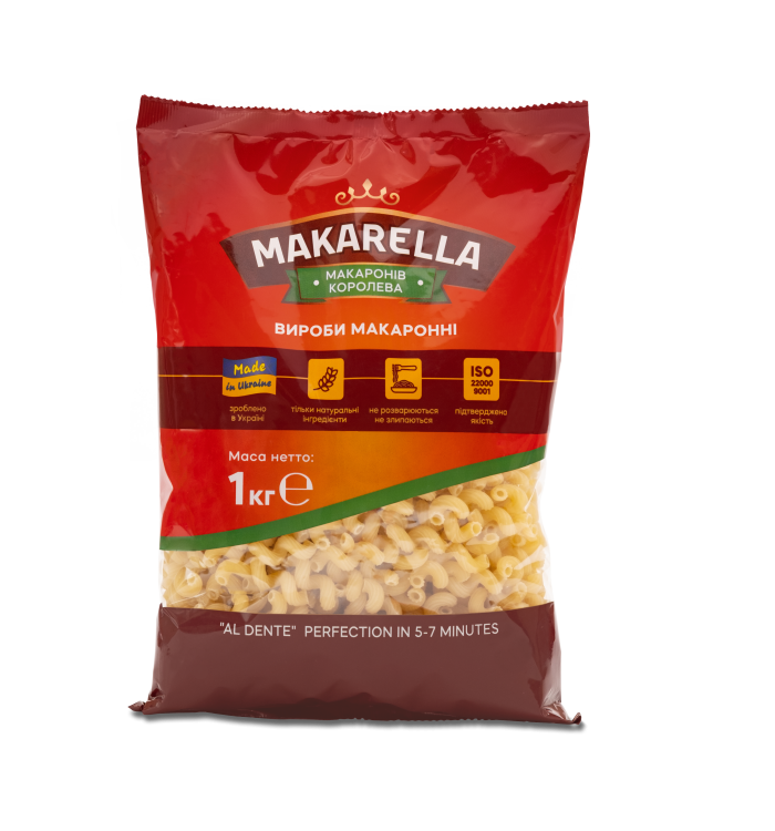 Макароні вироби Ріжки виті, 1000 г, МАКАРЕЛЛА