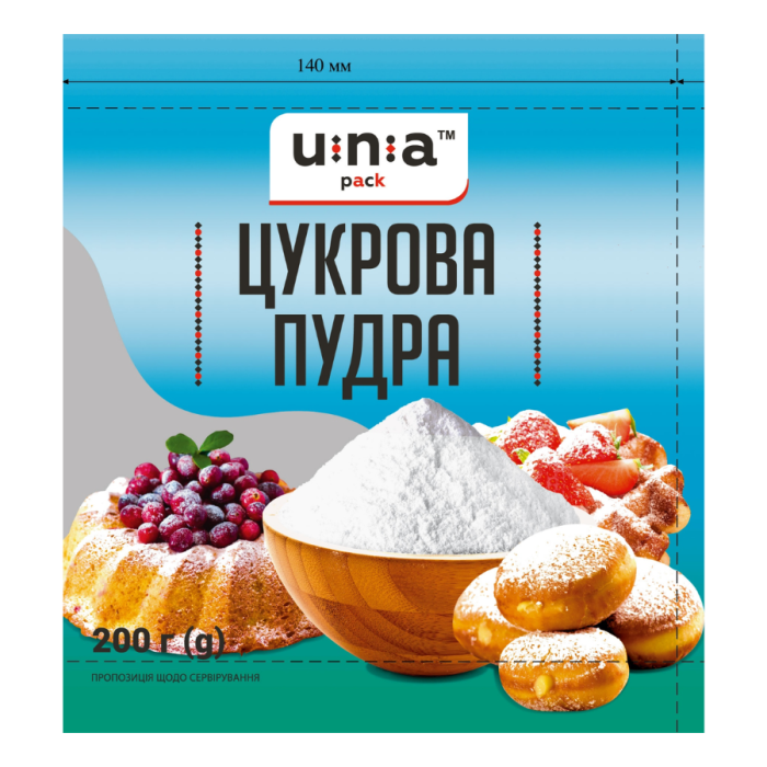 Пудра цукрова 200 гр, ЮНА-ПАК