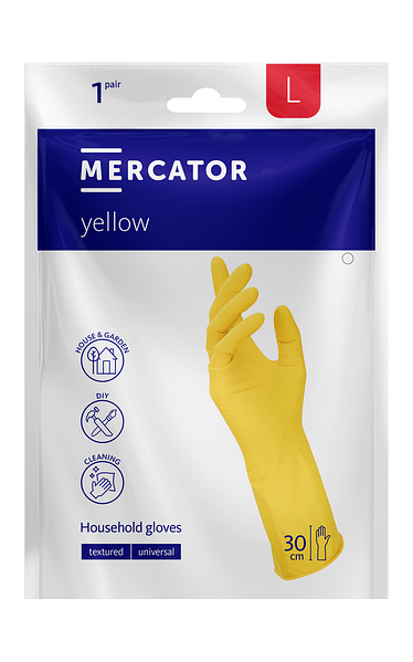 Рукавички резинові жовті L, 1 пара, MERCATOR