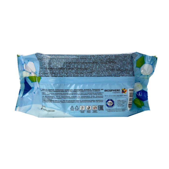 Серветка волога, антибактеріальна, з клапаном, 120 шт, SUPER FRESH