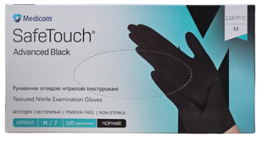 Рукавички одноразові нітрилові чорні M, 50пар (100шт), SAFE TOUCH
